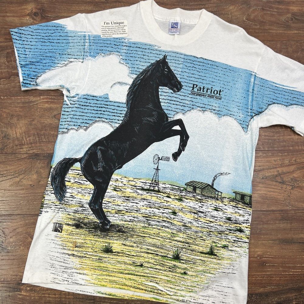 Single Stitch AOP Vintage 90s 2-Sided‎ Horse Wildlife Made in USA T-Shirt Large
